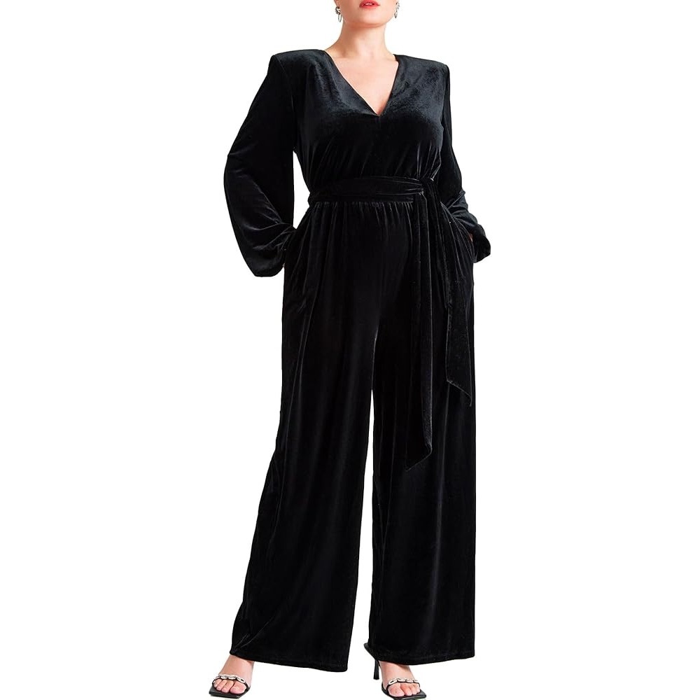 Eloquii Black Velvet Wrap Jumpsuit